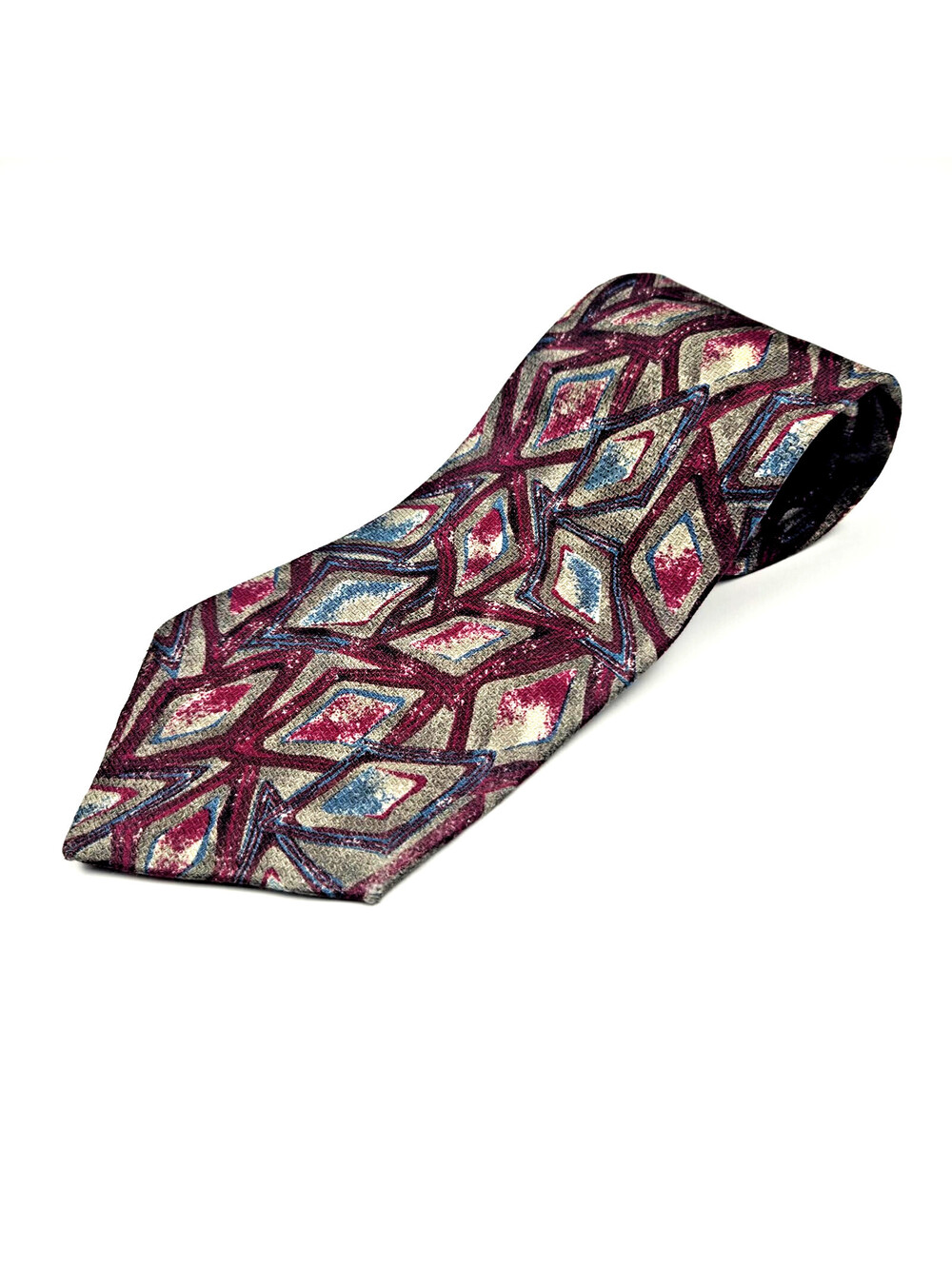 Liberty of London Men's Italian Silk Tie Burgundy Blue Geometric Made USA Vintag